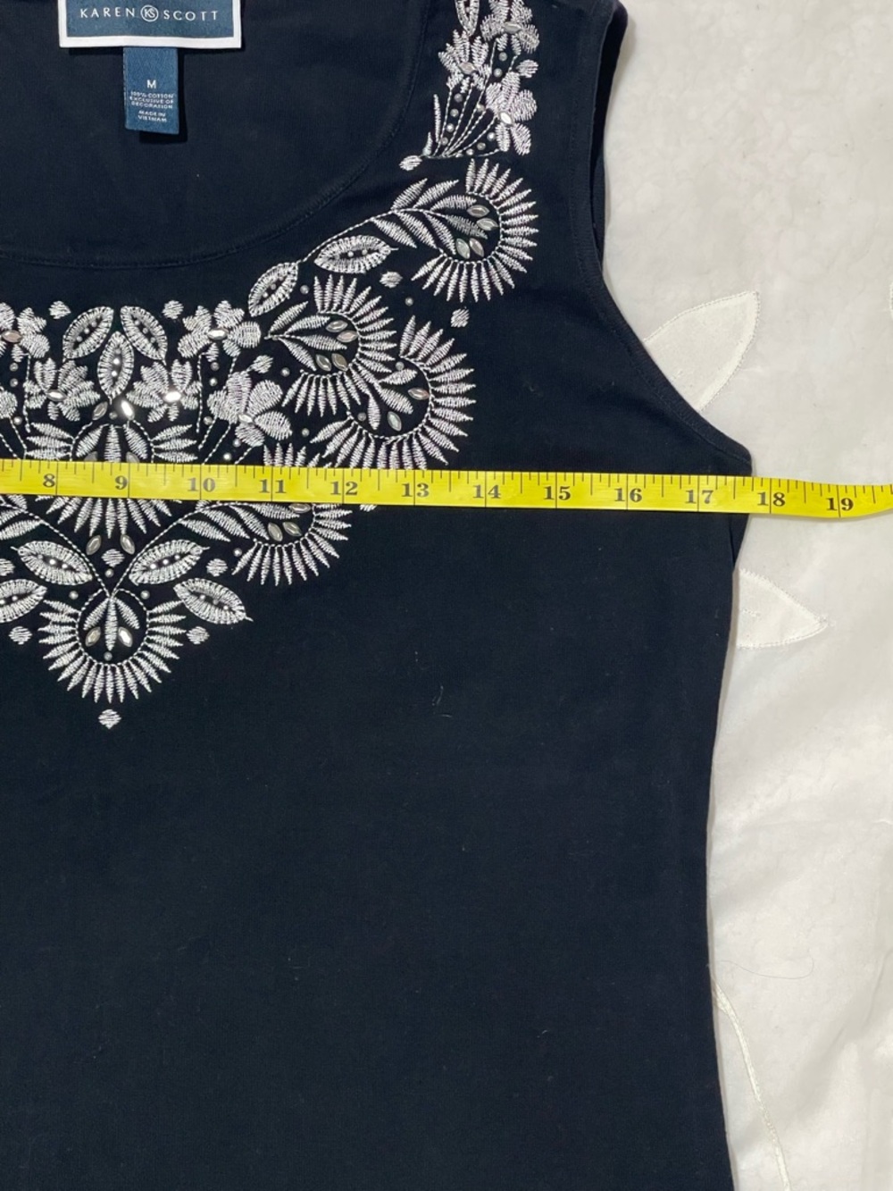 Karen Scott Black Tank with Silver Embroidered Yoke - Picture 6 of 8